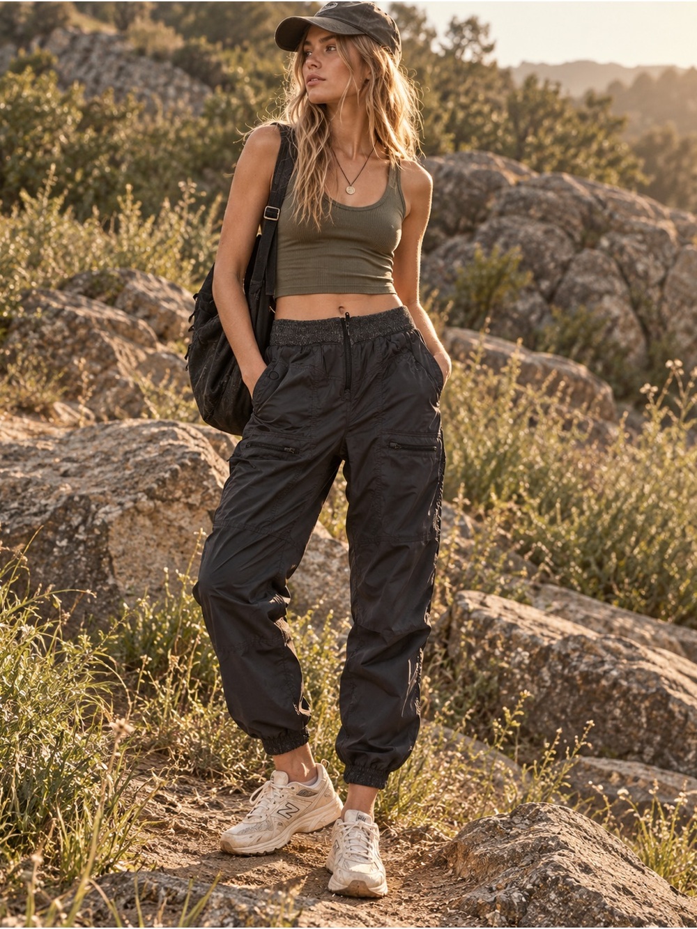 Free People Movement Black Cargo Jogger Pants